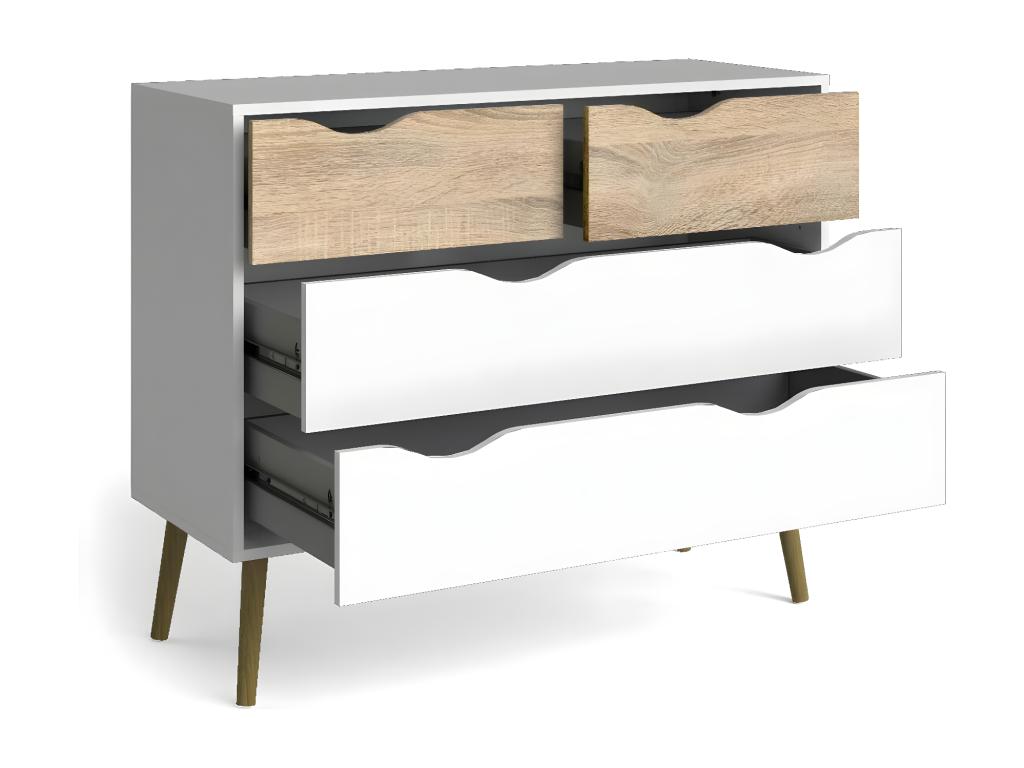 Four-drawer chest in white and oak. Dimensions: 98x81x39 cm. BQQL60379
