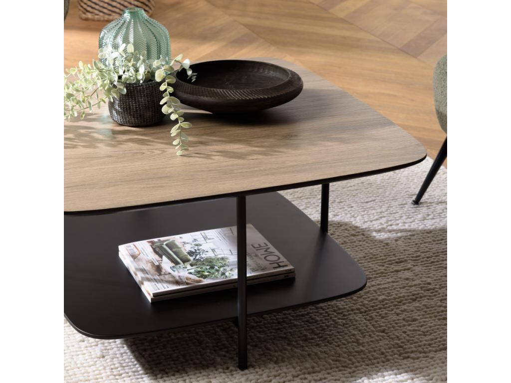 FLEUR - Coffee table with 2 two-tone MM shelves, mocha/black, metal legs KWLJ25644