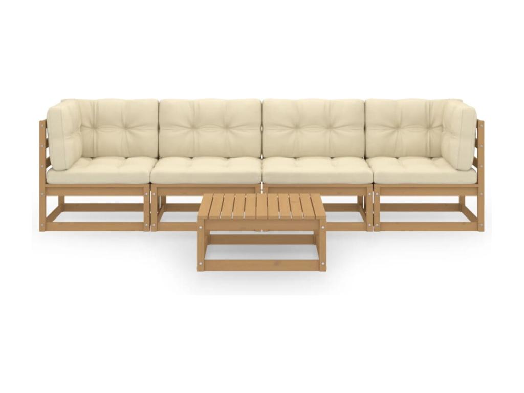 5-piece garden furniture set with cushions, solid pine wood, TVNU76989
