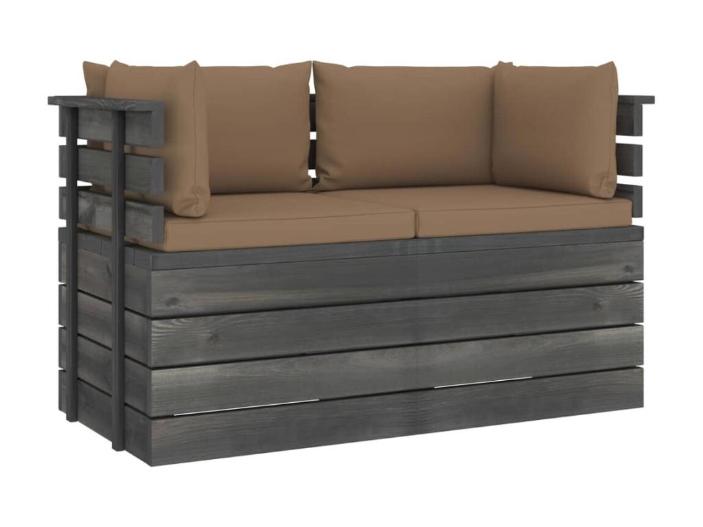 2-seater garden pallet sofa with cushions, pine wood, 6 KBRE05997
