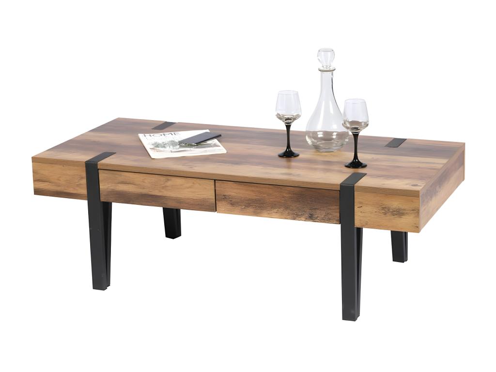 Domopure Coffee Table – Wood with Metal Legs and 2 Drawers WJTH76806