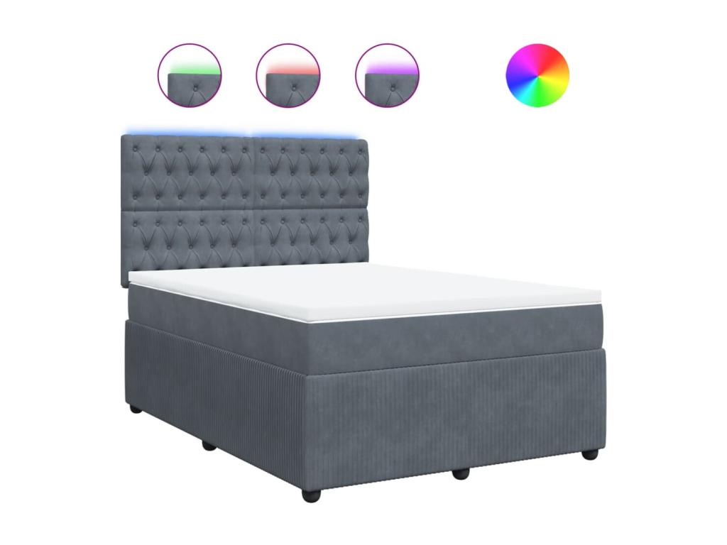Chicyla bed base and mattress, dark grey, 140x190cm, velvet, LLIE92512