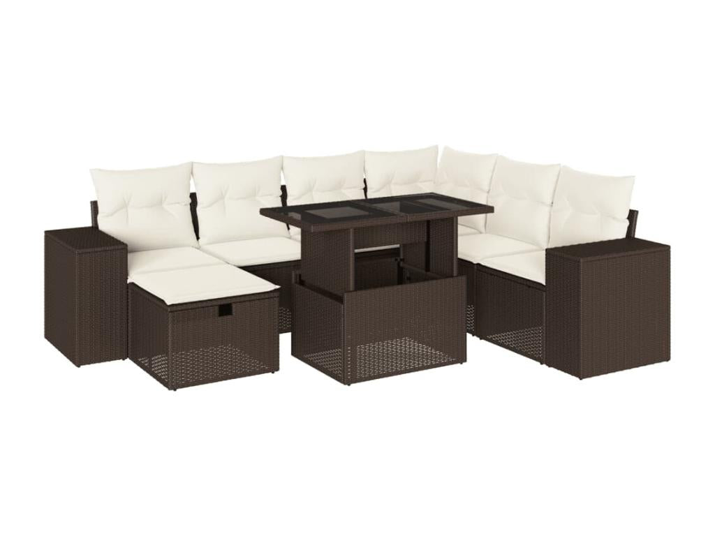 8-piece garden furniture set with brown resin wicker cushions FBNK64995