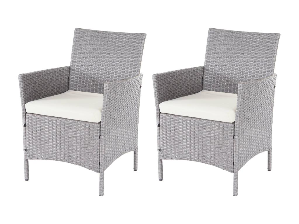 Chicyla poly rattan armchair, set of 2, grey, cream-colored cushions WOCC85256