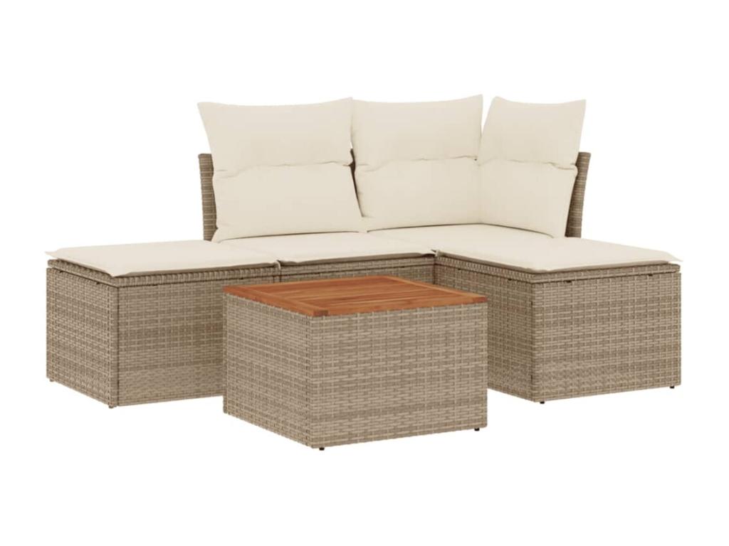 5-piece garden furniture set with cushions, beige woven resin, VNGU61256