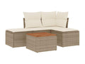 5-piece garden furniture set with cushions, beige woven resin, VNGU61256