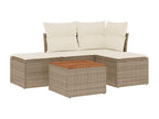 5-piece garden furniture set with cushions, beige woven resin, VNGU61256