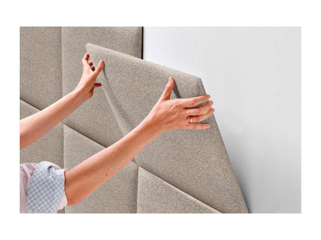 Domopure Aqualine fabric upholstered headboard composed of interchangeable self-adhesive bed panels for luxury bedroom Sand 140 cm XMWY58514