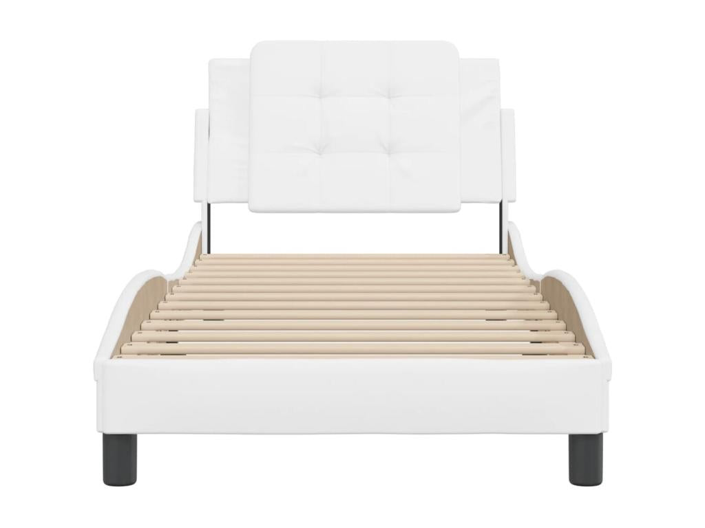Bed frame with headboard, white, 100x200 cm, faux leather, XNUV74554