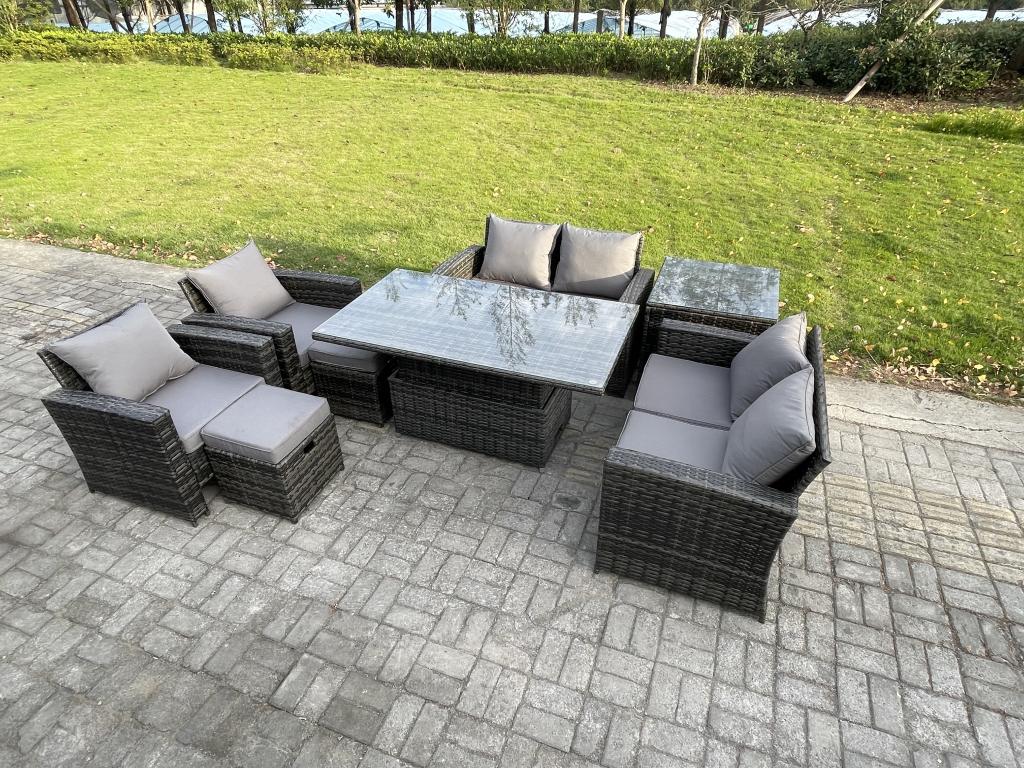 8-Seater Rattan Garden Furniture Set with Lift-Top Table and Two-Seater Sofa XCDP31376