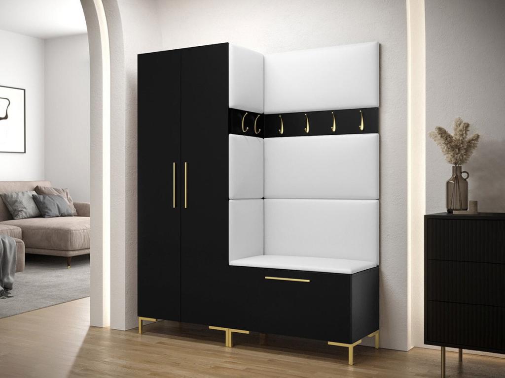 Domopure 100 Hallway Unit 196x158x44cm Black Laminate - Faux Leather Freestanding - Wall-Mounted DQMZ61414