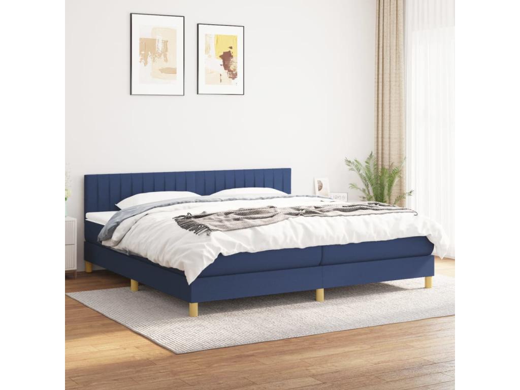 Upholstered bed base with mattress, blue, 200x200 cm, fabric KIXB74684