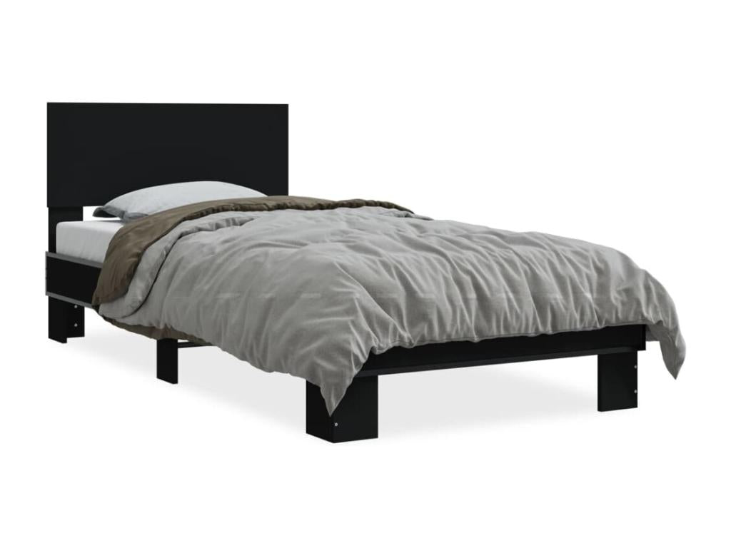 Black bed frame 100x200 cm engineered wood and metal GIJA44090