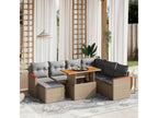 8-piece garden furniture set with cushions, beige woven resin CSQF99909
