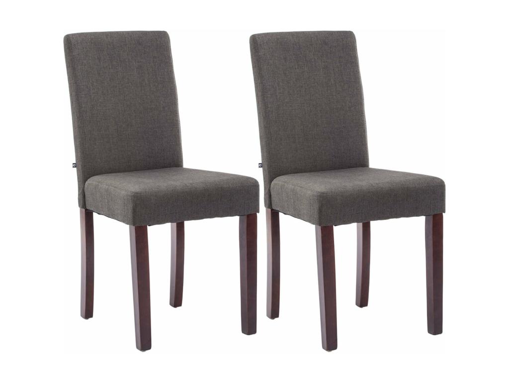 Set of 2 modern design dining chairs in light and dark grey fabric with dark brown wooden legs 10 0001554 OCWA95221