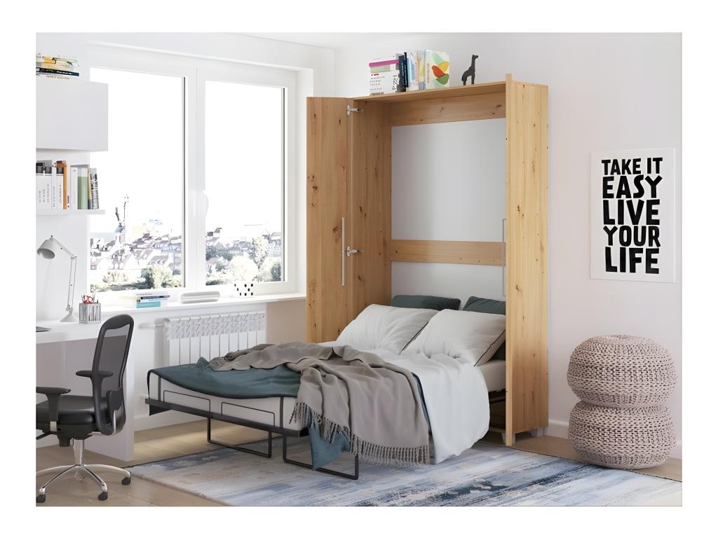 Domopure Vertical Wall Bed 120x200 cm Oak with Door, Todor Wall Bed GFIR49861