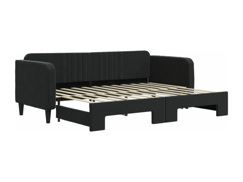 Daybed with pull-out bed, black velvet, 80x200 cm, VCGS32781