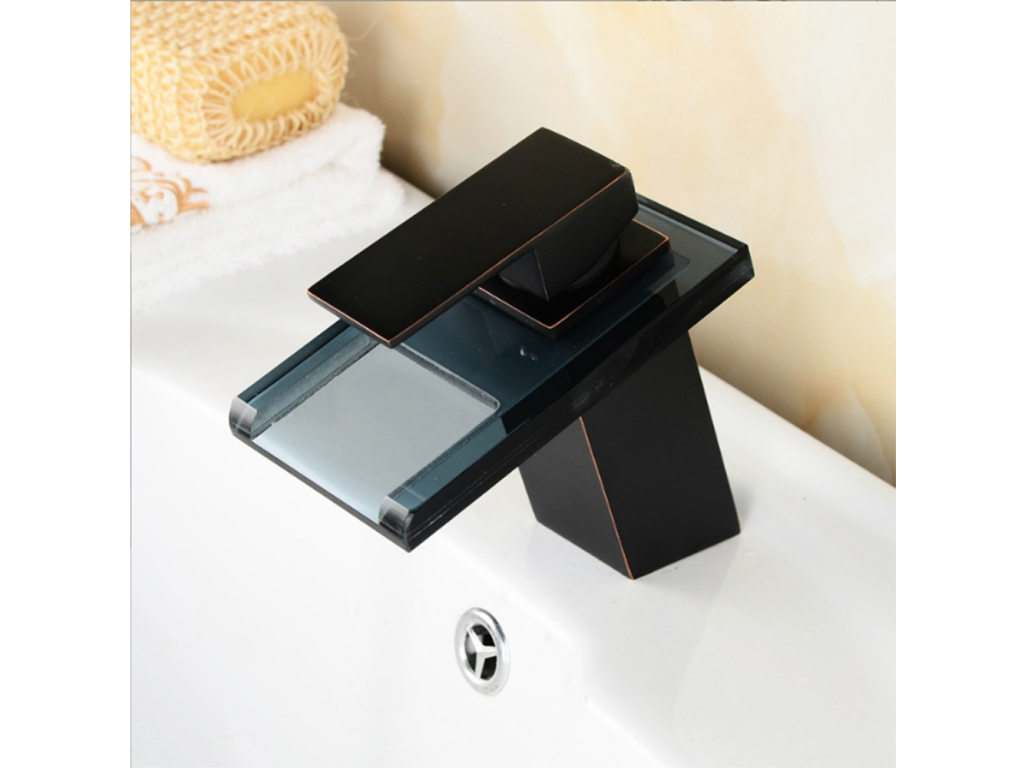 Domopure bathroom ceramic and glass mixer tap, black, without LED / Flexible hose FIEV78635