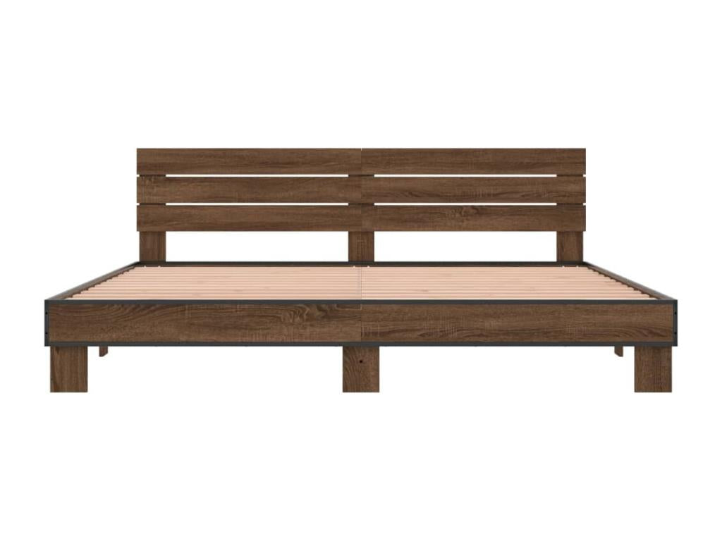 Brown oak bed frame 200x200 engineered wood and metal OVAM06159