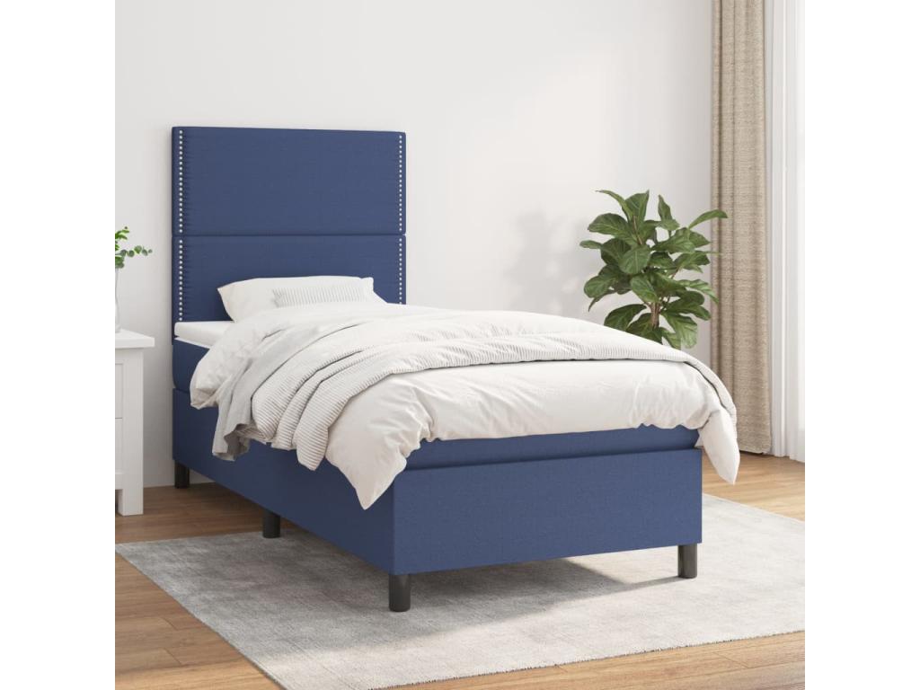 Upholstered bed base with mattress, blue, 90x200 cm, fabric, EIET27667