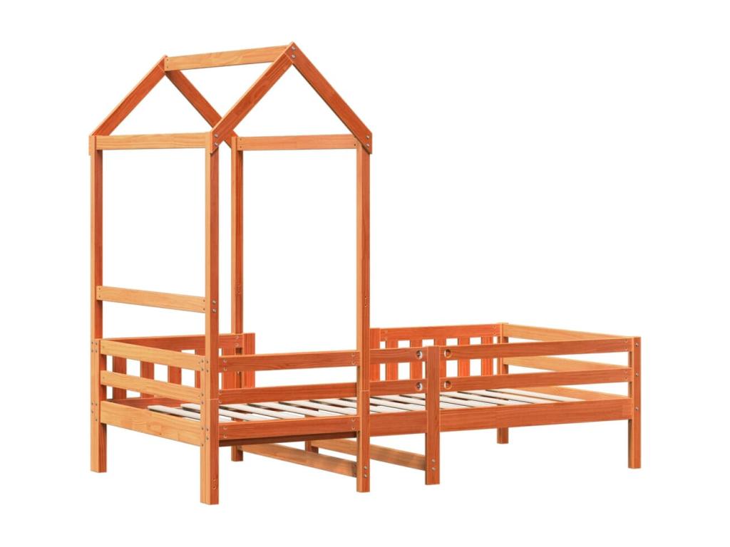 Bed frame with roof, no mattress, brown wax finish, 90x200 cm, ZGJG39535