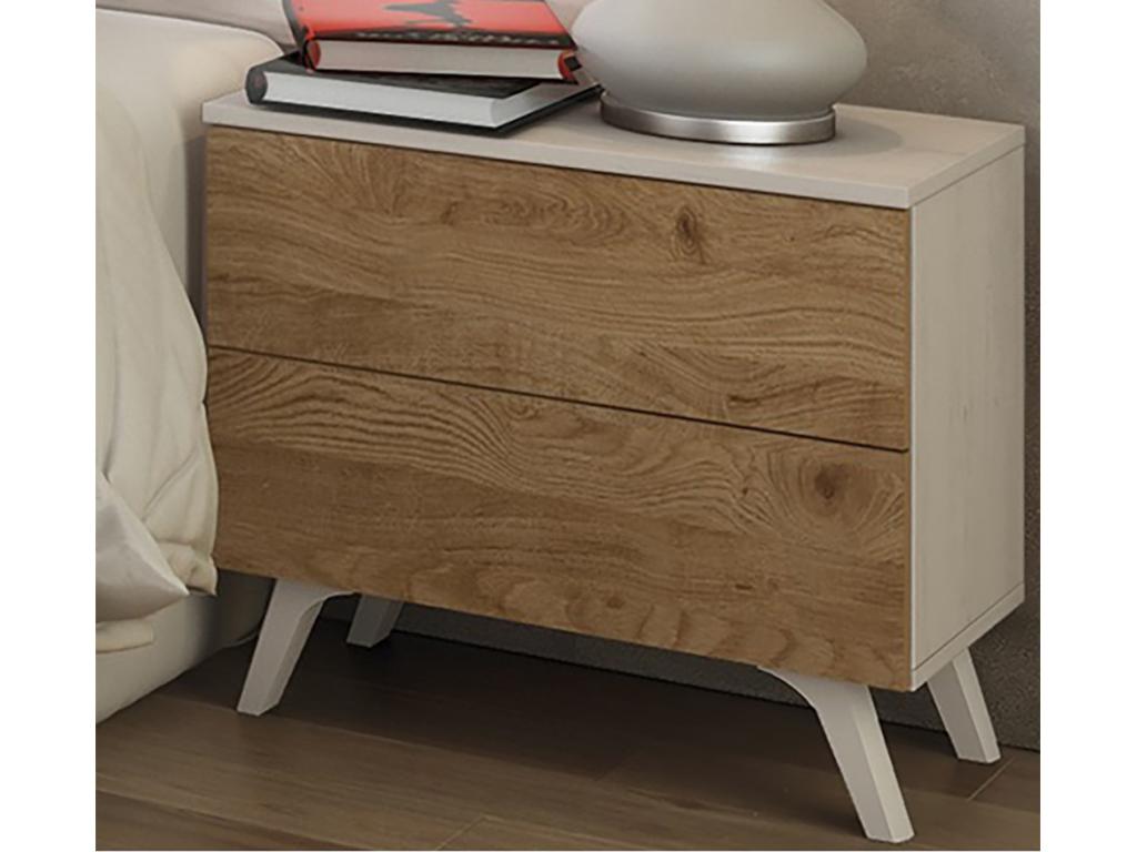 Bed headboard set with LED lighting, 2 bedside tables, chest of drawers, Andersen/white color scheme ASZO63845