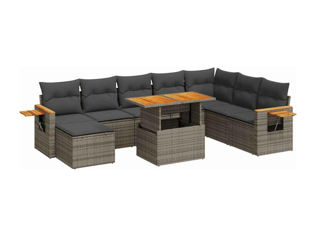 Domopure IJUD82013 7-piece grey resin wicker garden furniture set with cushions