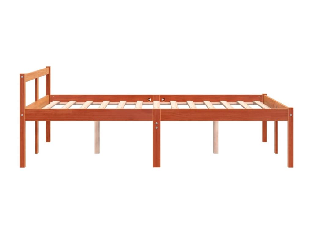 Bed for elderly person, brown wax finish, 140x190cm, solid pine wood, CRSO24553