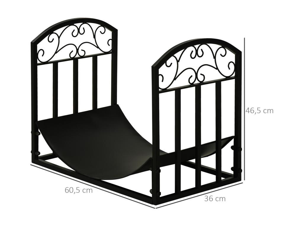 Domopure Log Holder, Wrought Iron Style Log Rack, Dimensions: 60.5L x 36W x 46.5H cm, Black Metal, PDWM23505