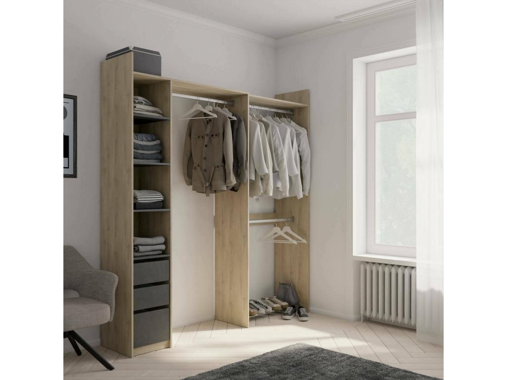 Large Dshimiz Wardrobe Bedroom Furniture Walk-in Closet Clothes Closet 200x44 h218 cm Light Oak QVPE23022