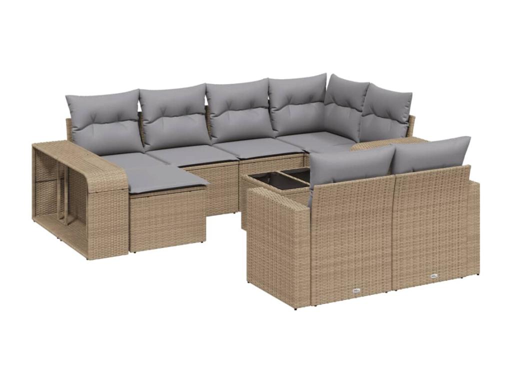 11-piece garden furniture set with beige resin wicker cushions VTOA00473
