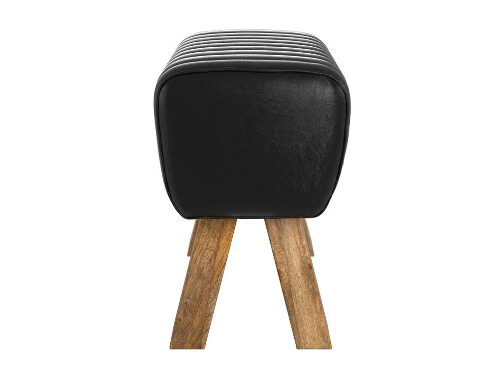 Black leather and mango wood stool - Domopure XEJT34896