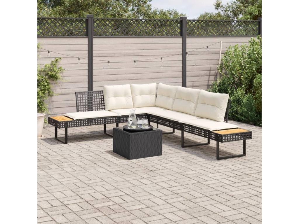 2-piece garden furniture set with cushions, black woven resin and glass NXMD19638