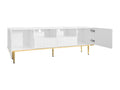 TV stand 165x36x55cm with 2 doors, 2 drawers and 2 compartments, gold legs and gold trim, White IJVL55133