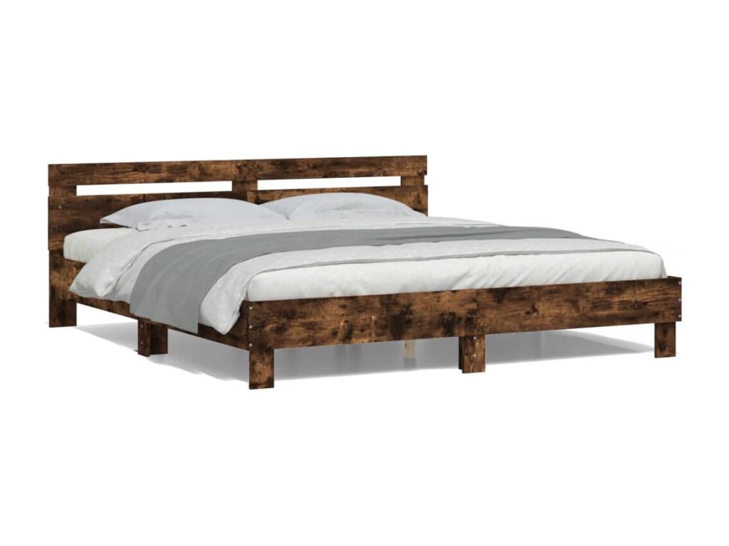 Bed frame with LED lighting, without mattress, smoked oak, 180x200 cm, DEHB54964