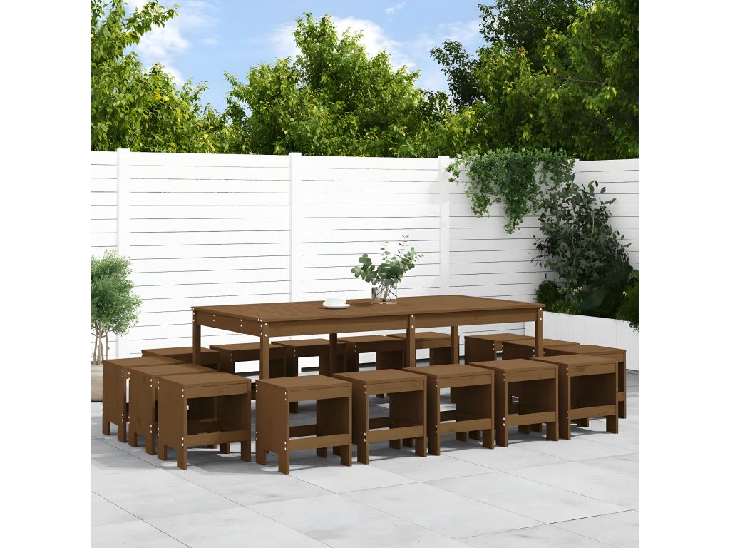 17-piece garden dining set, honey brown, solid pine wood LLIM99695