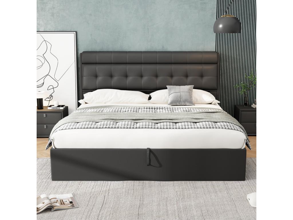Hydraulic upholstered bed 180x200 with concealed storage in the headboard and under-bed storage. PU leather with Chicyla slatted base and black headboard UNDM53131