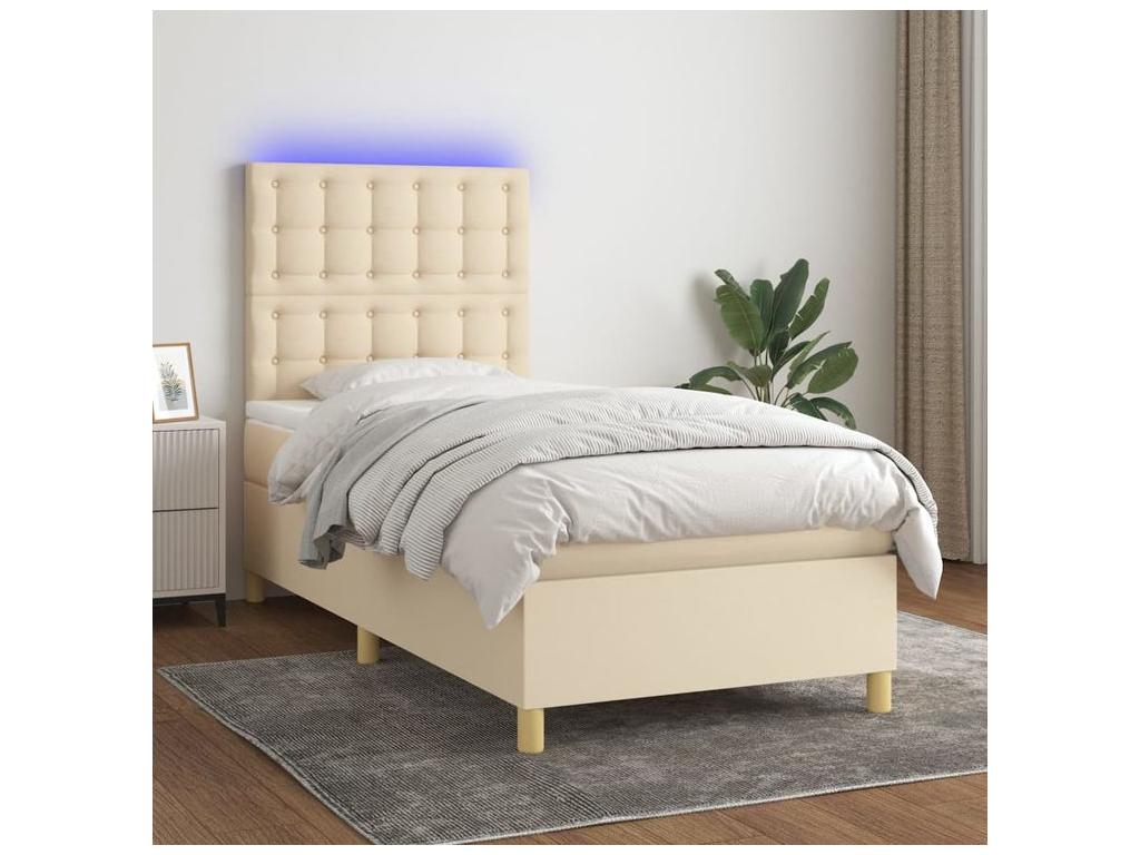 Domopure bed base and mattress with LED lighting, Cream 90x190 cm Fabric WGPP96357