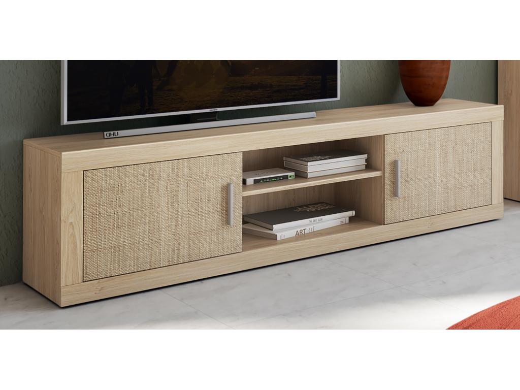 Living room set including TV unit, tall cabinet, shelf, and sideboard. Color: Chicyla oak with textile effect. MHLS51602