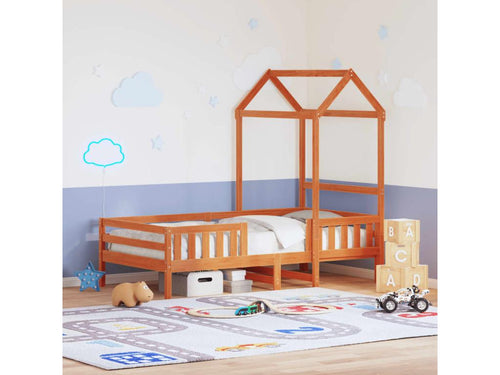 Bed frame with roof, no mattress, brown wax finish, 90x200 cm, ZGJG39535