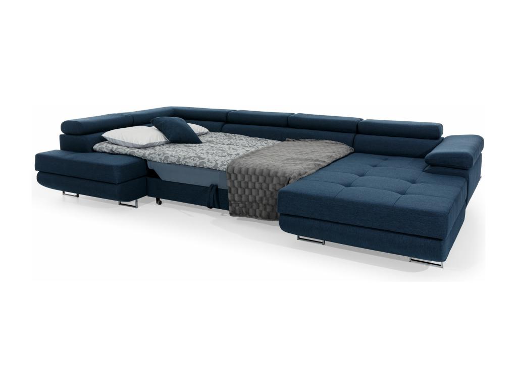 Domopure 345cm panoramic sofa bed in light grey fabric and black faux leather with storage compartment - Storage compartment on the left CRIN53443