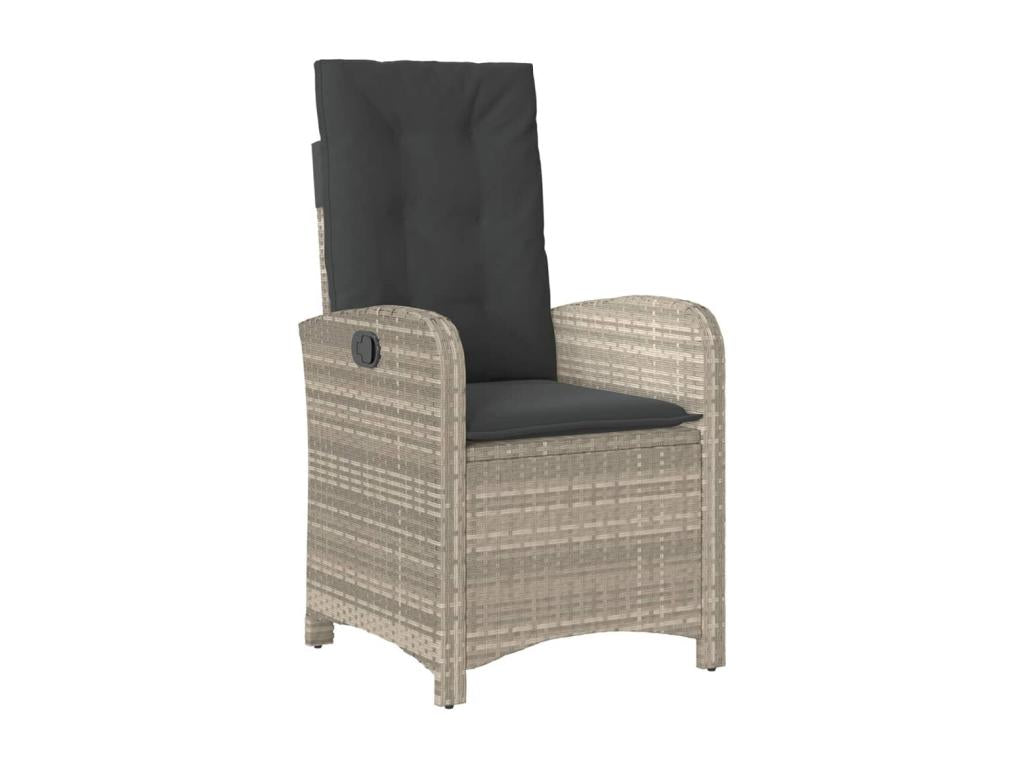 Garden reclining chair with light grey cushions, woven resin EVFP08883