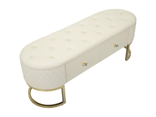 Cream metal and faux leather bench with drawers, 120x40x43 cm BTUK32934