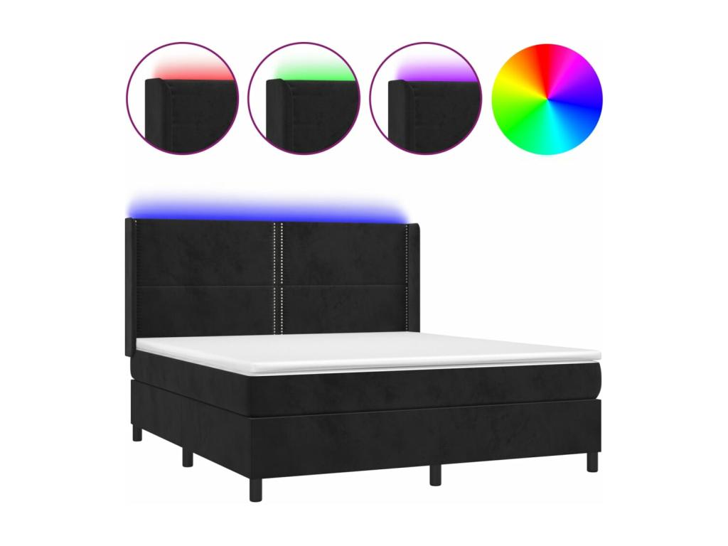 Domopure bed base with mattress and LED, black, 180x200 cm, velvet, PIKN38843
