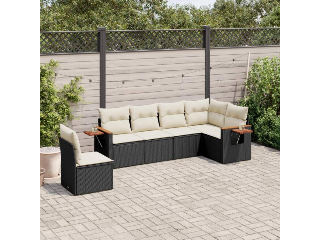 6-piece garden furniture set with cushions, black woven resin GELV37041