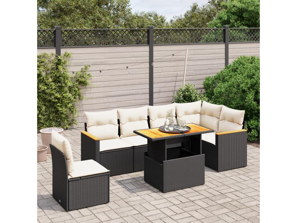 7-piece garden furniture set with cushions, black woven resin VAAG19416