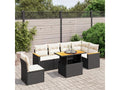 7-piece garden furniture set with cushions, black woven resin VAAG19416