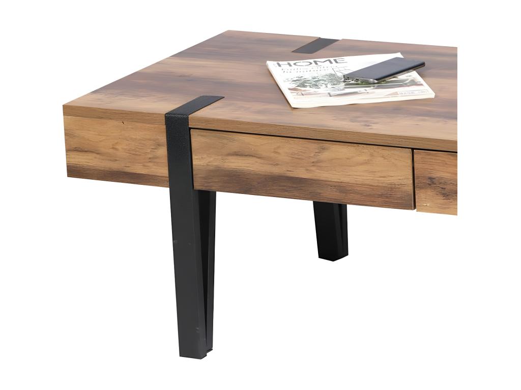 Domopure Coffee Table – Wood with Metal Legs and 2 Drawers WJTH76806