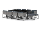 13-piece garden furniture set with cushions, grey woven resin, GVXD20740