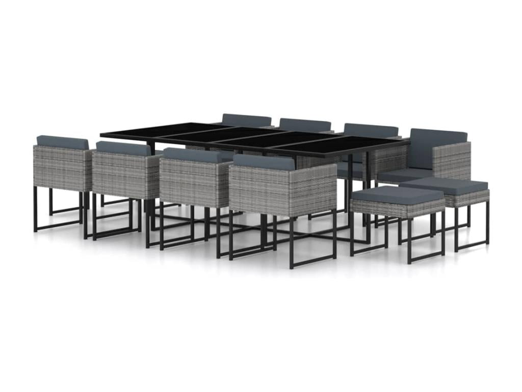 13-piece garden furniture set with cushions, grey woven resin, GVXD20740
